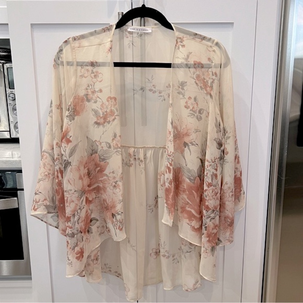 Chris & Carol Sheer Beige Floral Kimono/Coverup Sz S